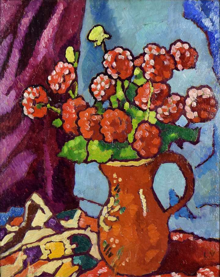 Fleurs Rouges à la Cruche Brune