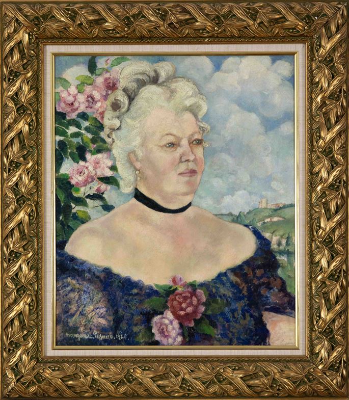 Georges Manzana Pissarro - Portrait de Femme sur Fond de Paysage et de Roses | MasterArt