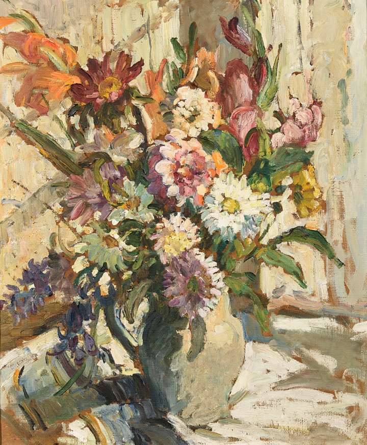 Still Life of Chrysanthemums and Other Flowers in a Jug